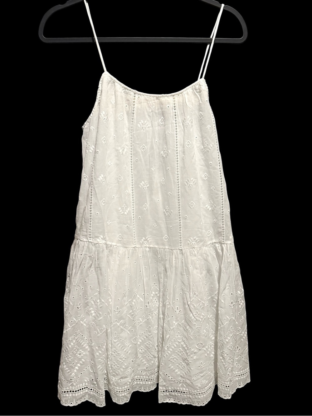 Unsubscribed White Cotton Eyelet Sundress Tiered Drop Waist Spaghetti Straps NWT